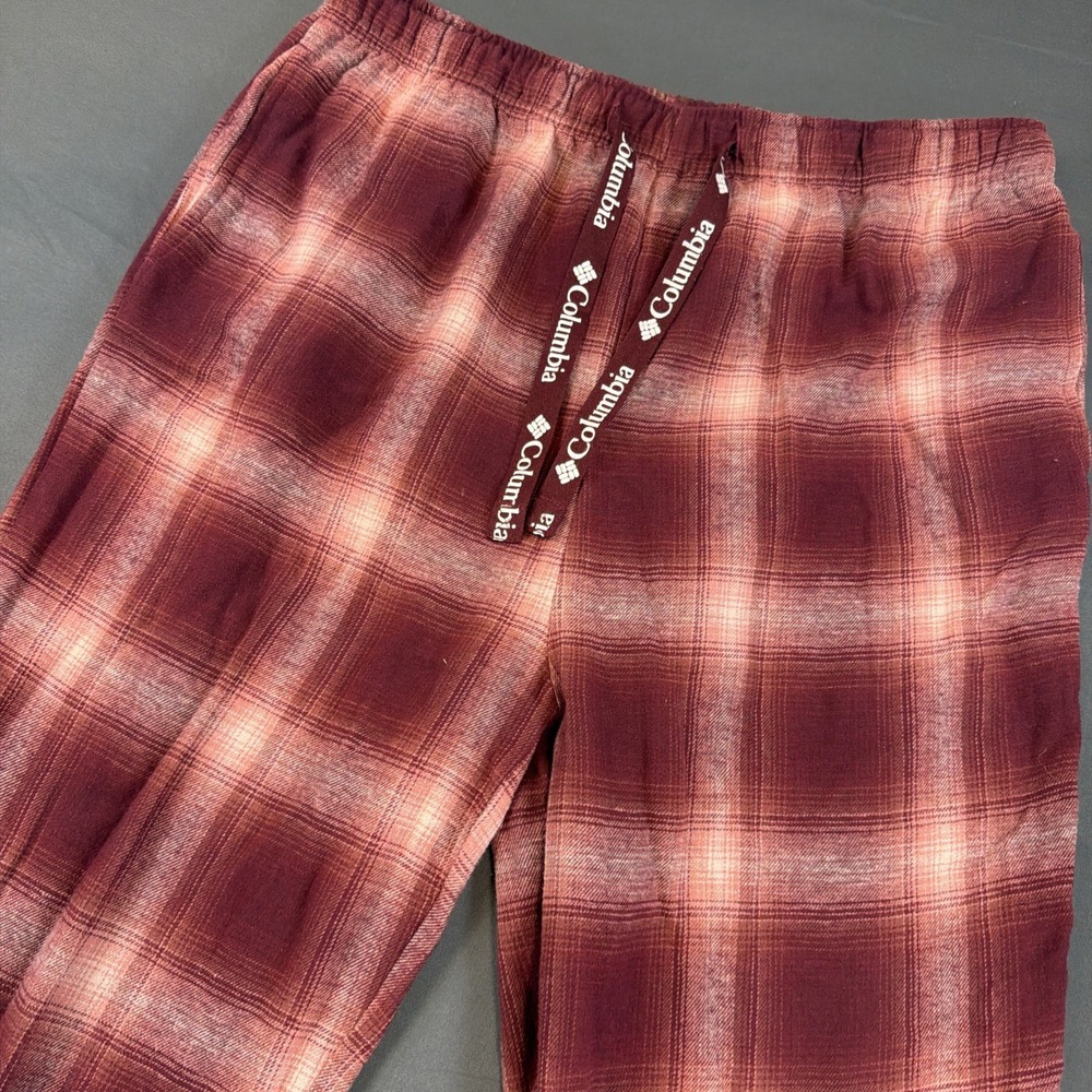 Columbia Flannel Pajama Pants Mens XL Red Plaid Cotton Straight Leg Drawstring